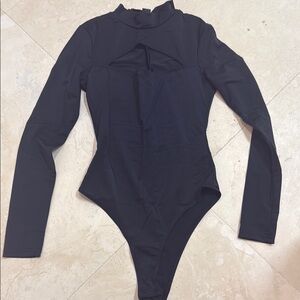 Shein Peekaboo Mockneck Black Long Sleeve Bodysuit
